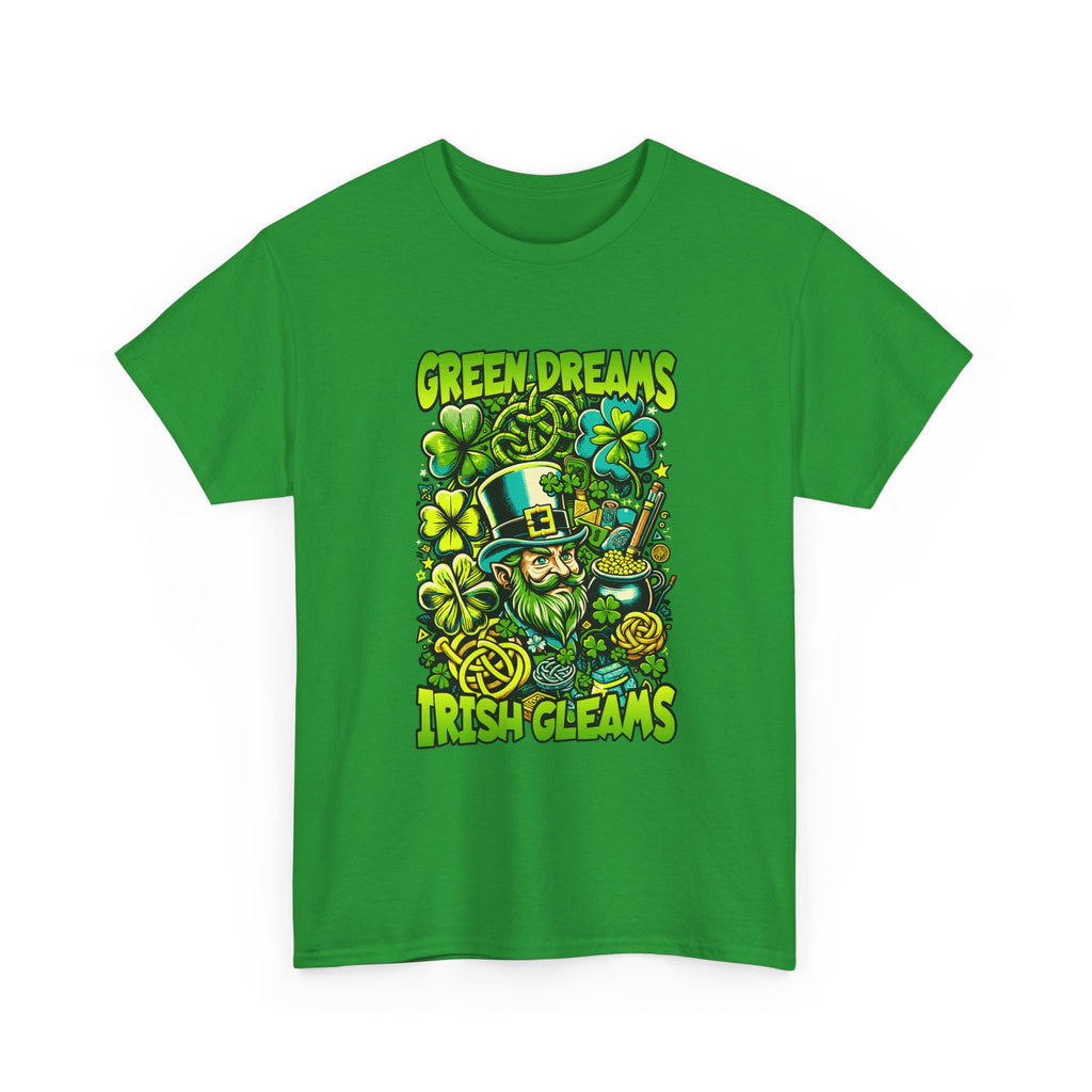 St. Patrick's Day Green Dreams Irish Gleams Tee — "Green Dreams, Irish Gleams" Leprechaun Graphic T-Shirt