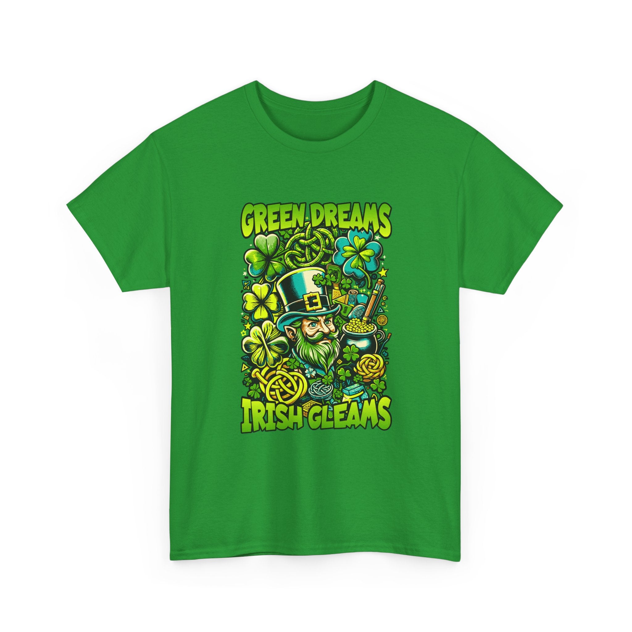 St. Patrick's Day Green Dreams Irish Gleams Tee — "Green Dreams, Irish Gleams" Leprechaun Graphic T-Shirt