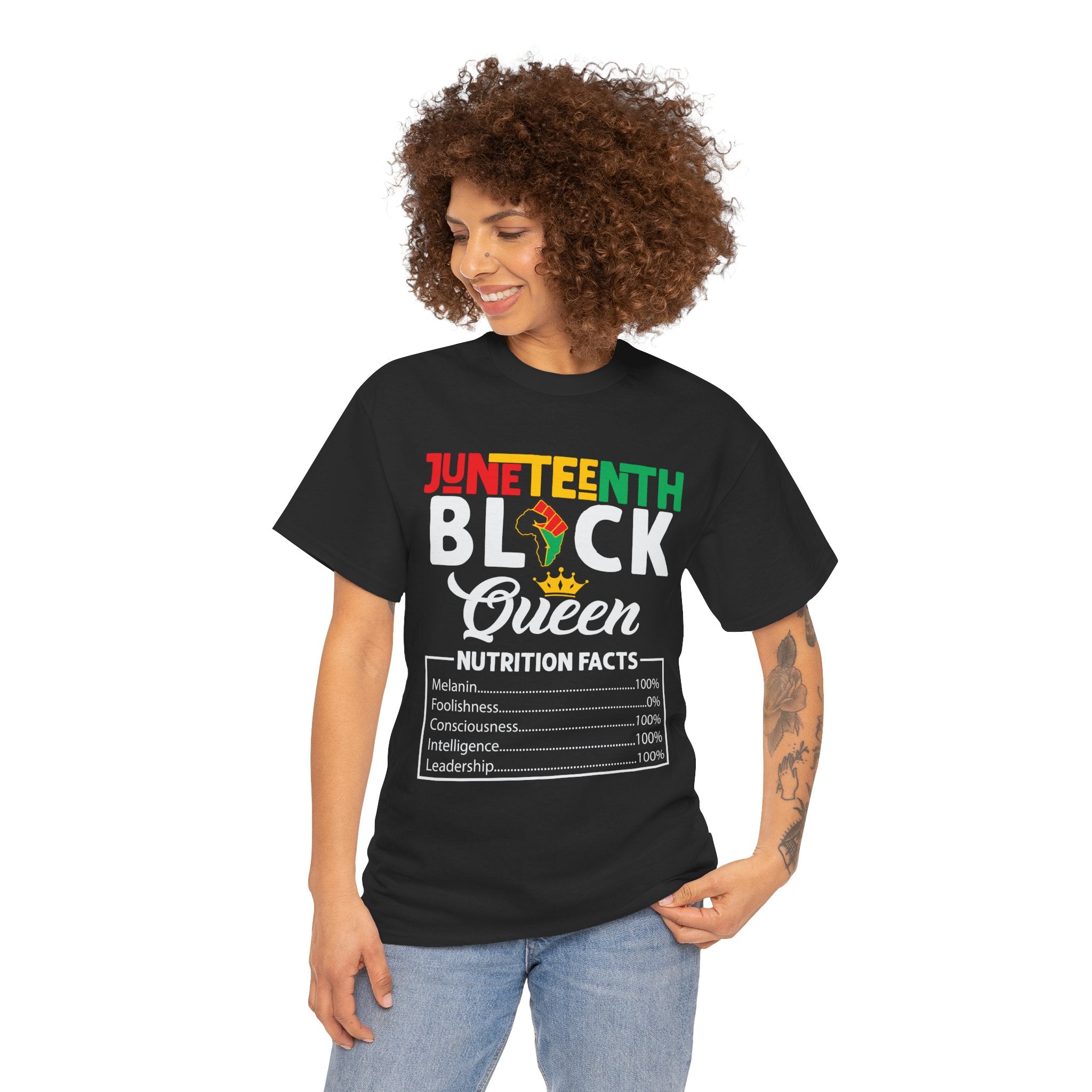 Juneteenth Black Queen T-Shirt — "Nutrition Facts" Melanin Pride Tee