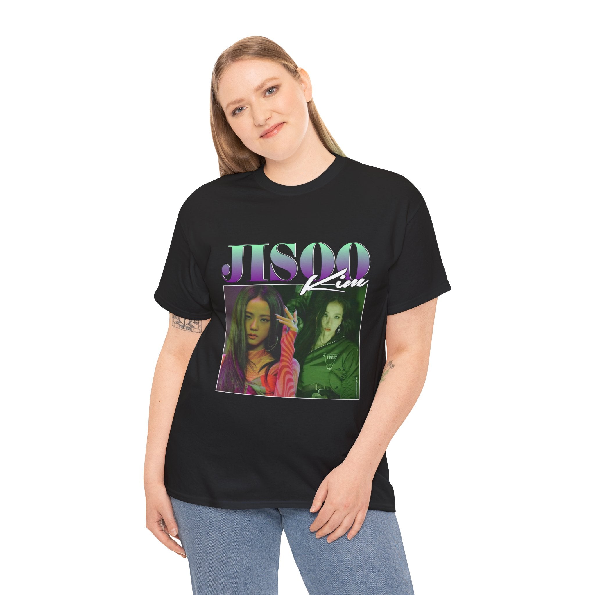 Jisoo Kim Photo Tee — Retro Neon K-Pop Graphic T-Shirt