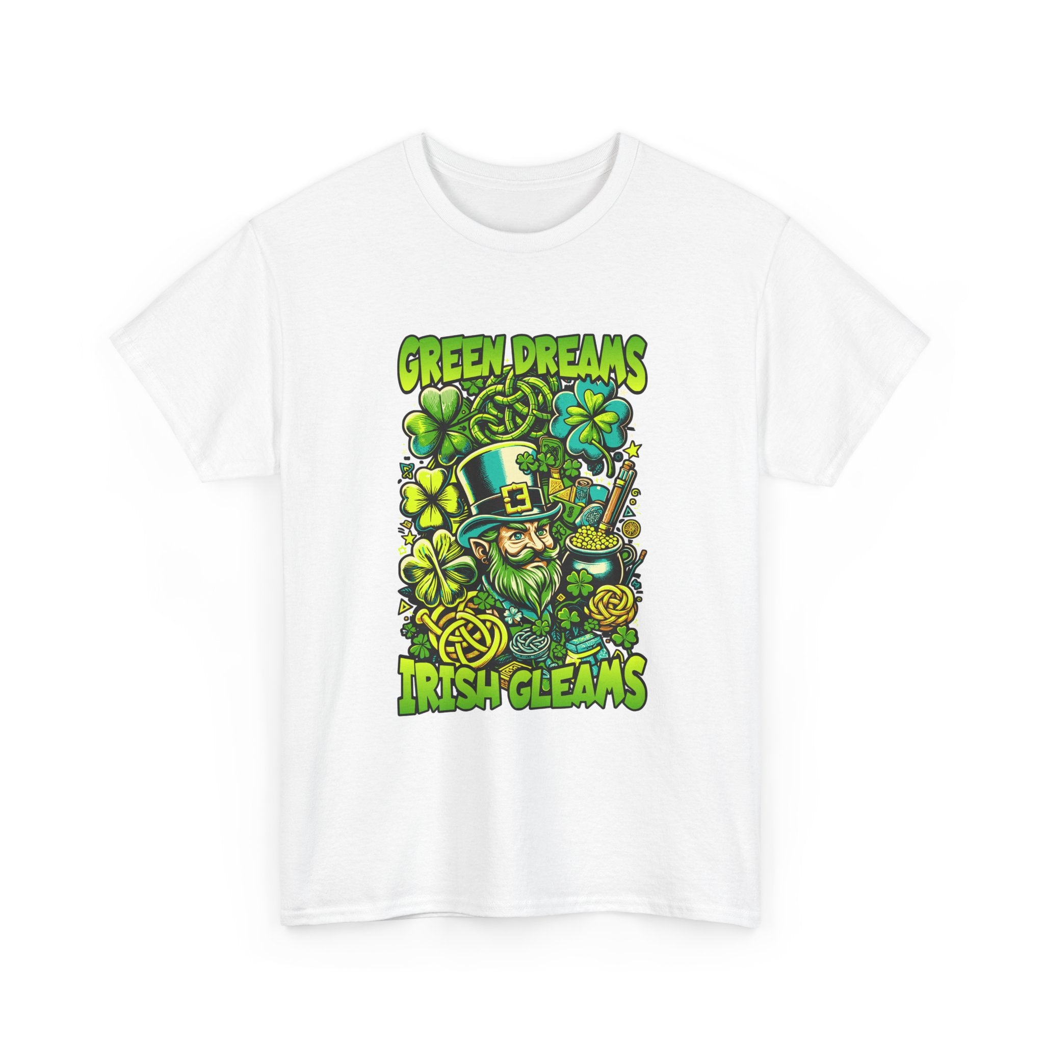 St. Patrick's Day Green Dreams Irish Gleams Tee — "Green Dreams, Irish Gleams" Leprechaun Graphic T-Shirt