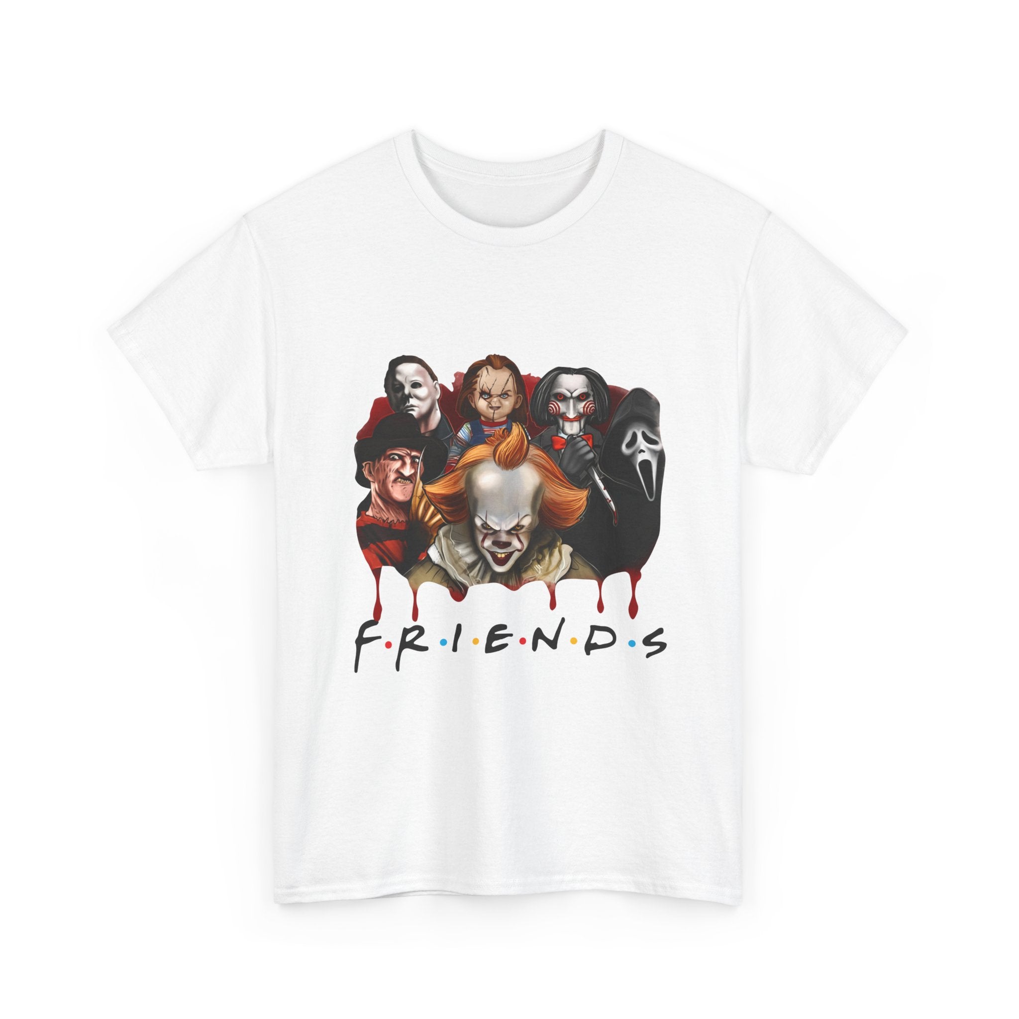Horror Icons "F.R.I.E.N.D.S" Graphic T-Shirt — Pennywise, Michael Myers, Freddy, Jigsaw & Ghostface