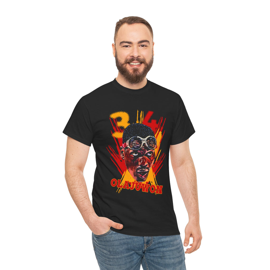 Hakeem Olajuwon Graphic Tee — Retro Red & Yellow Portrait T-Shirt