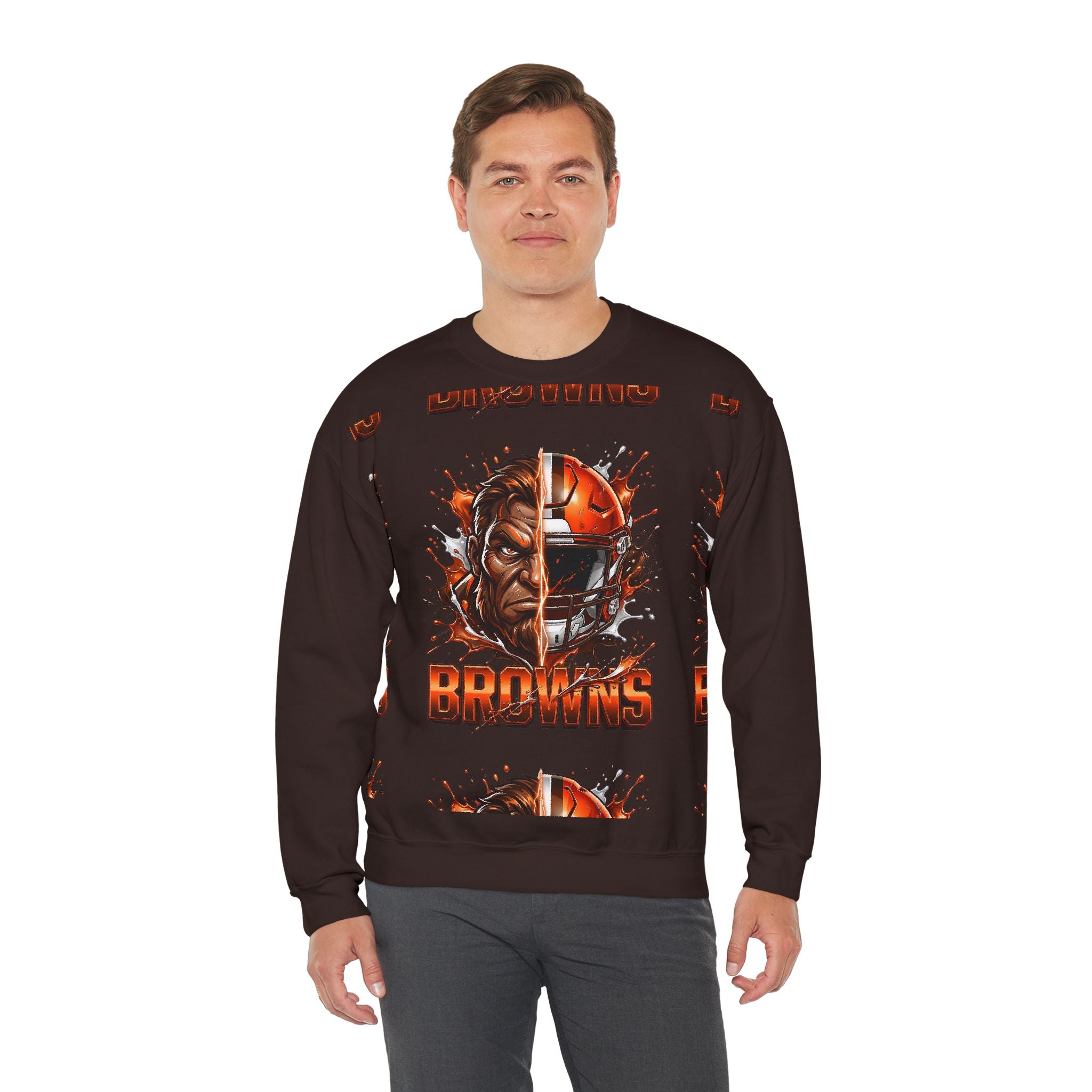 Browns Helmet Warrior Crewneck Sweatshirt — Cleveland Football Fan Pullover