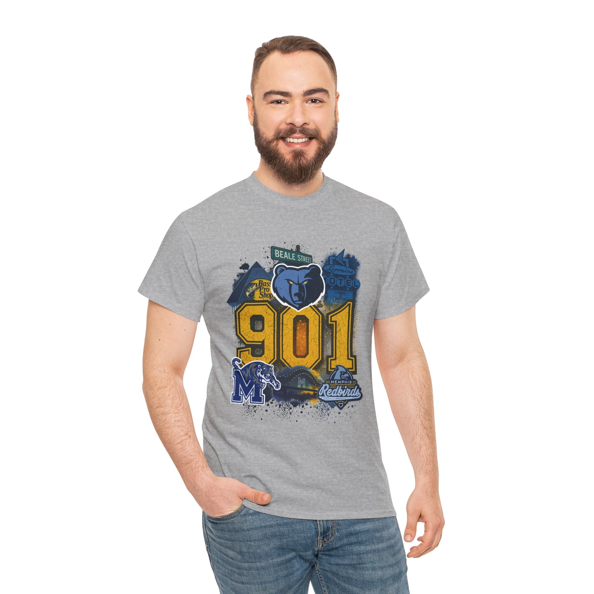 901 Memphis Vintage Collage T-Shirt — Grizzlies Beale St. City Pride Tee