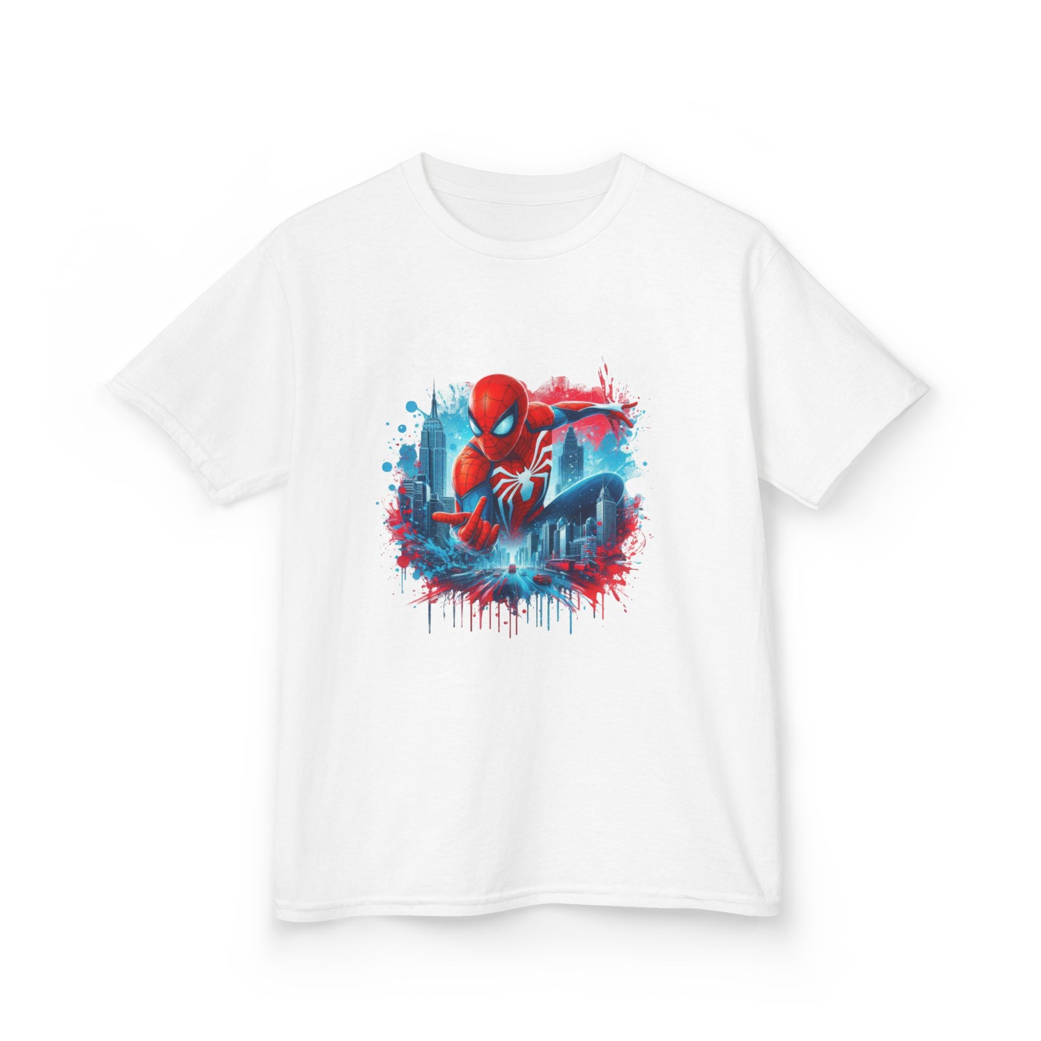 Kids Spider-Man Hero Graphic Tee — Red & Blue City Splash