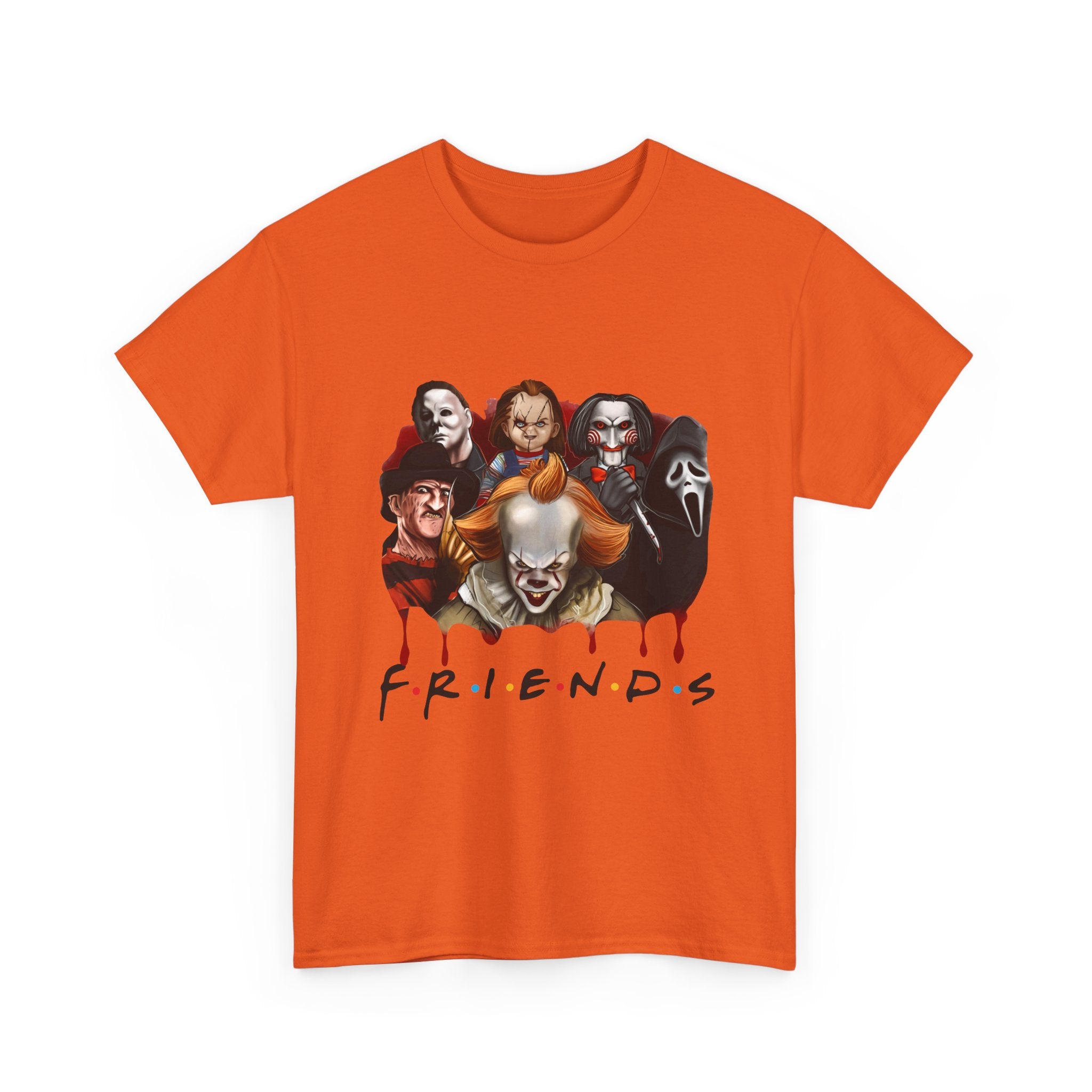 Horror Icons "F.R.I.E.N.D.S" Graphic T-Shirt — Pennywise, Michael Myers, Freddy, Jigsaw & Ghostface