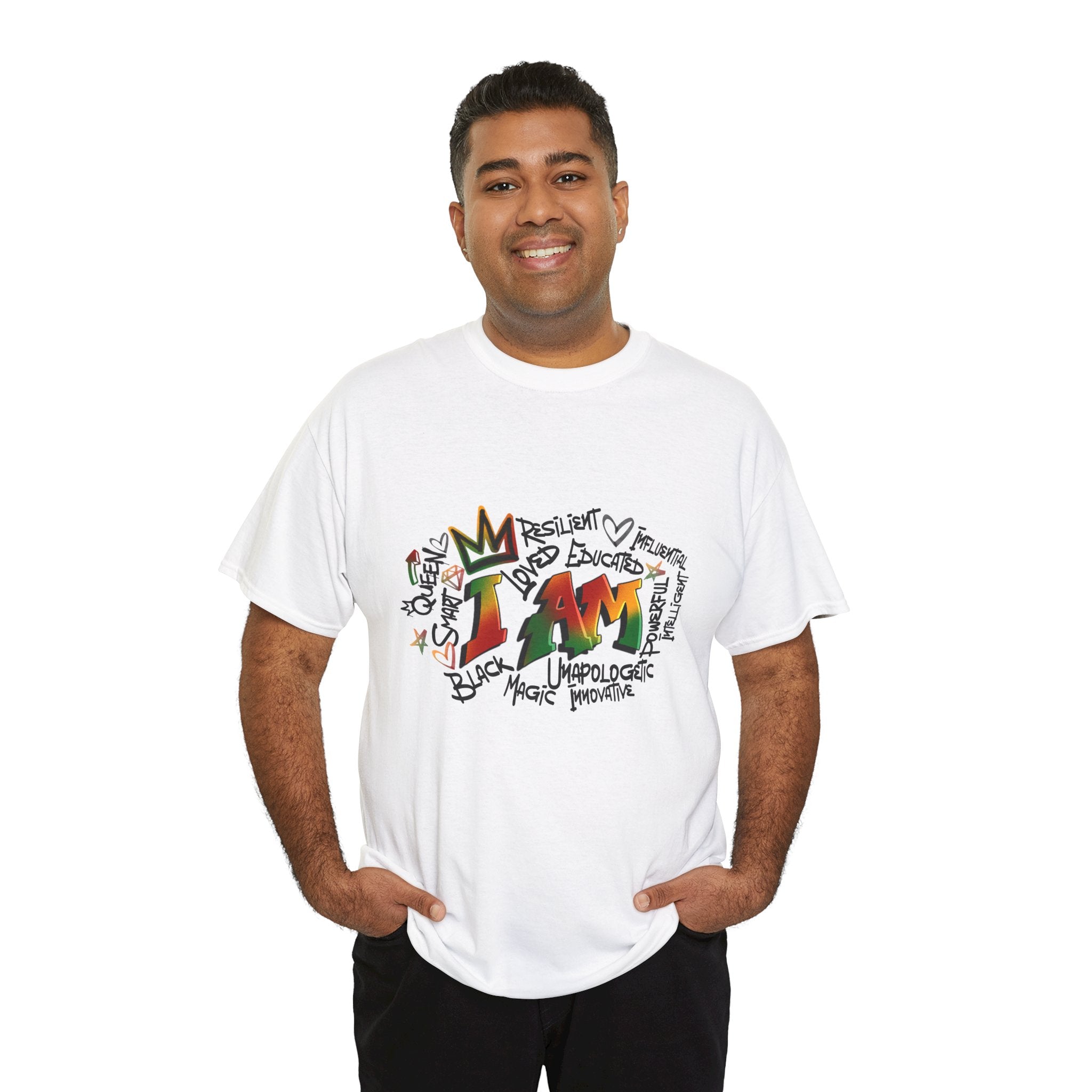 I AM Inspirational Graphic Tee — Positive Affirmation Shirt with Colorful Handwritten Design