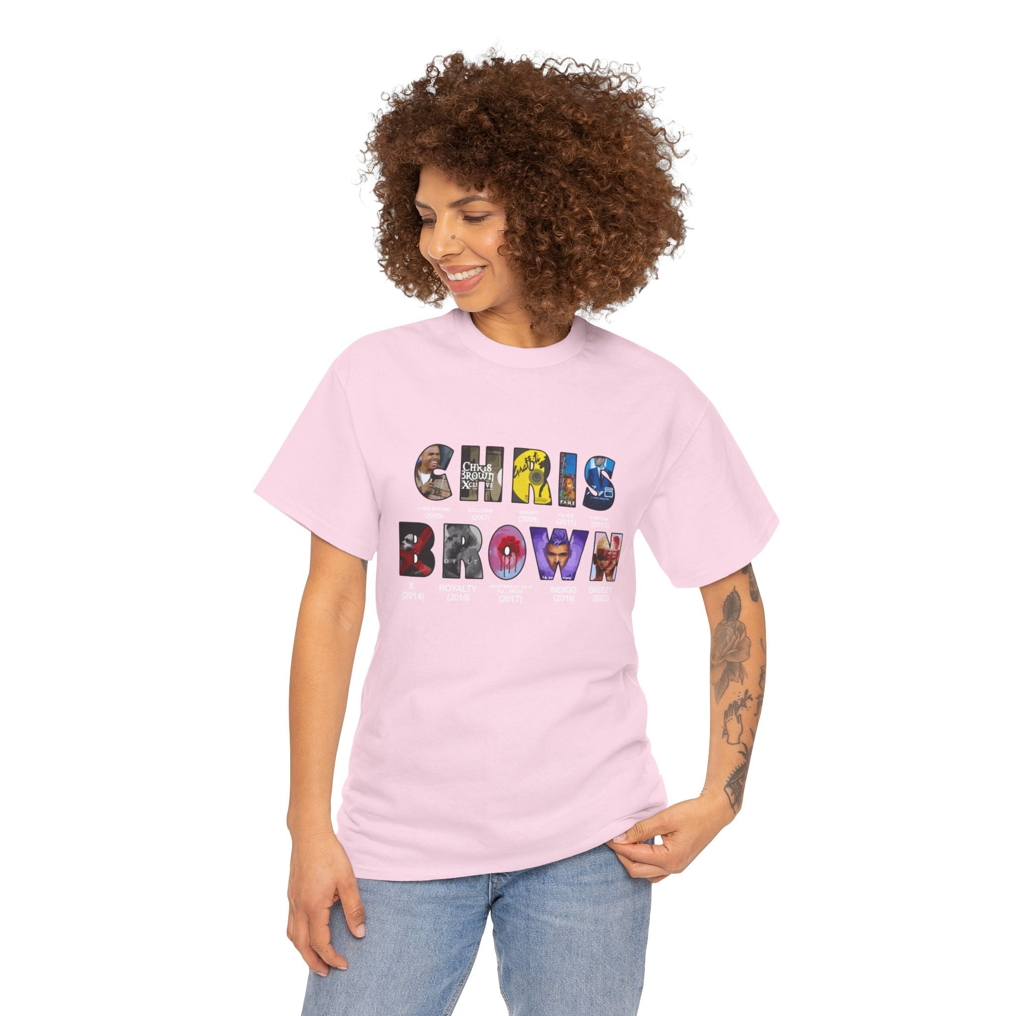 Chris Brown Graphic T-Shirt — Colorful Letter Collage Tee for Fans