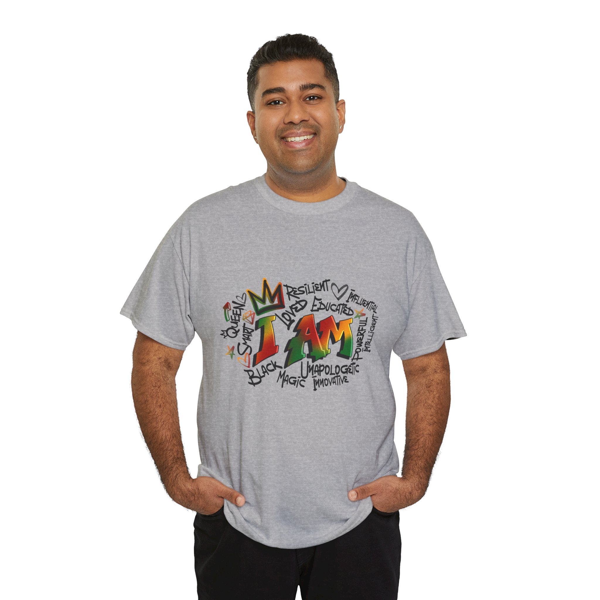 I AM Inspirational Graphic Tee — Positive Affirmation Shirt with Colorful Handwritten Design