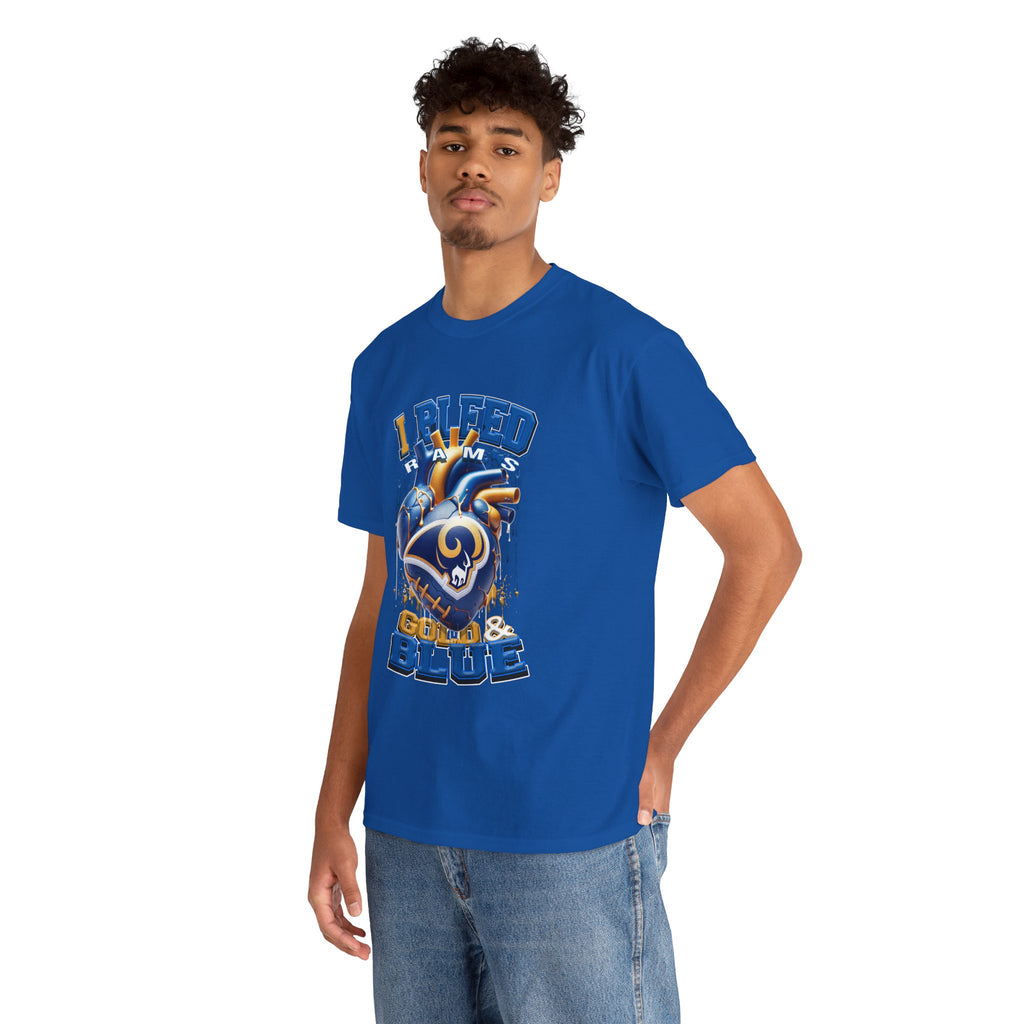 Graphic T-Shirt — Rams "I Bleed Gold & Blue" Football Heart Design