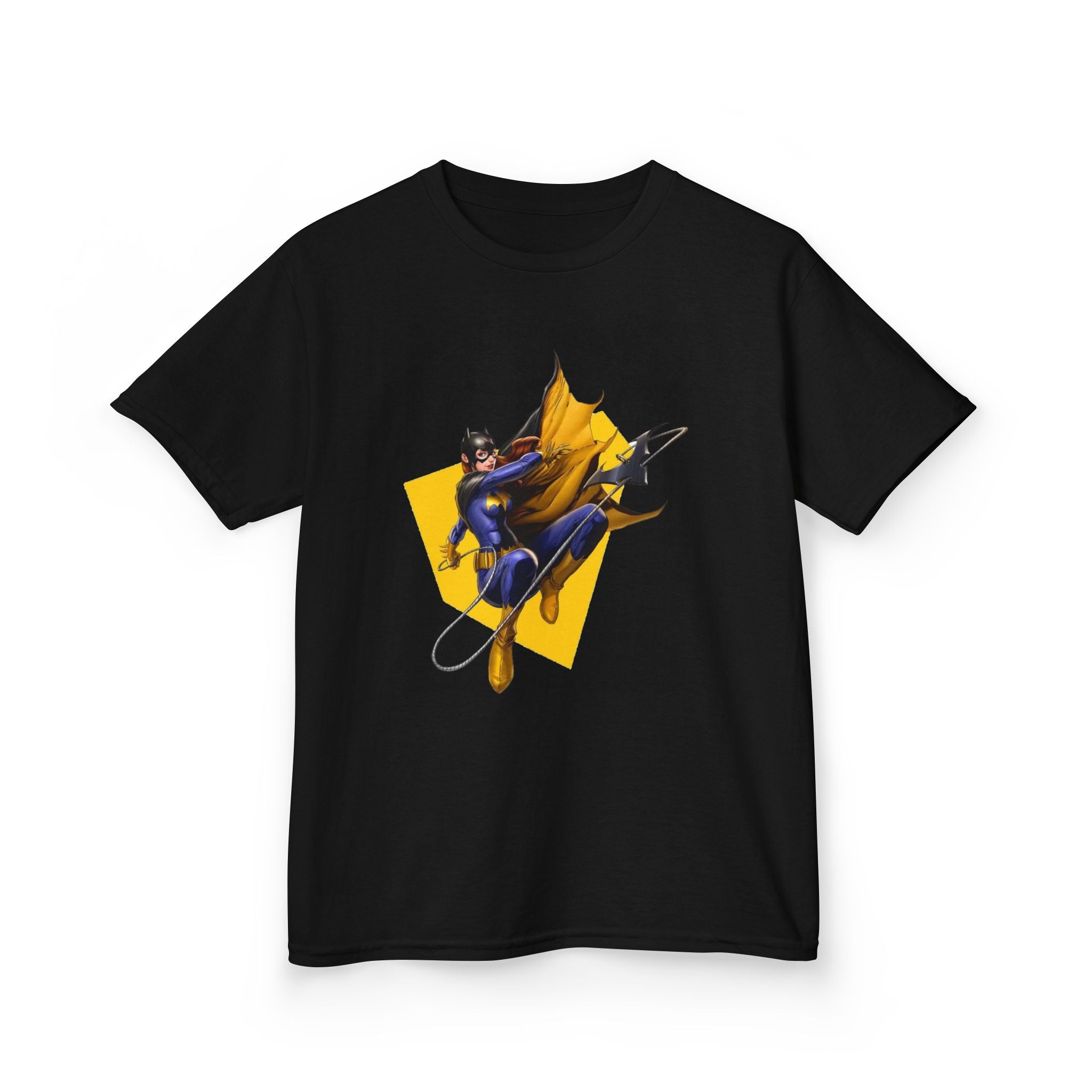 Batgirl Kids Superhero Tee — Yellow Cape Action Graphic