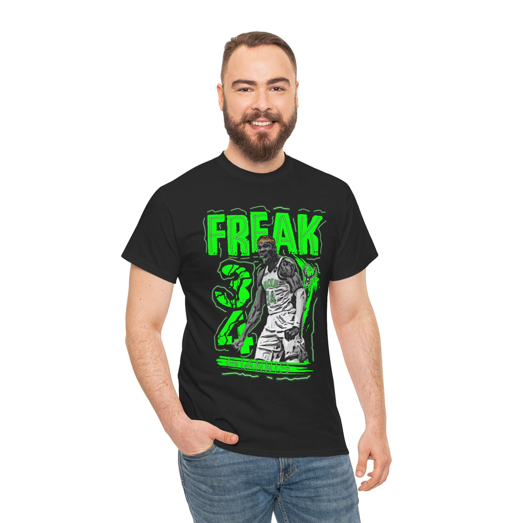 Basketball Tee — "FREAK 34" Neon Green Player Graphic