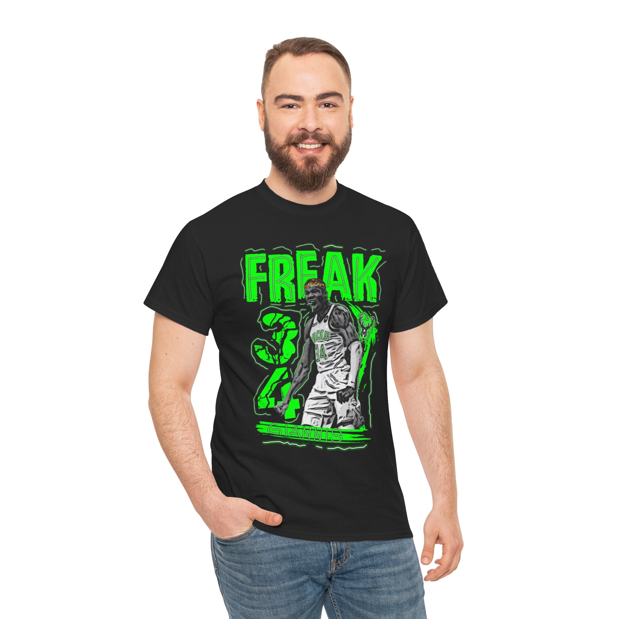 Basketball Tee — "FREAK 34" Neon Green Player Graphic
