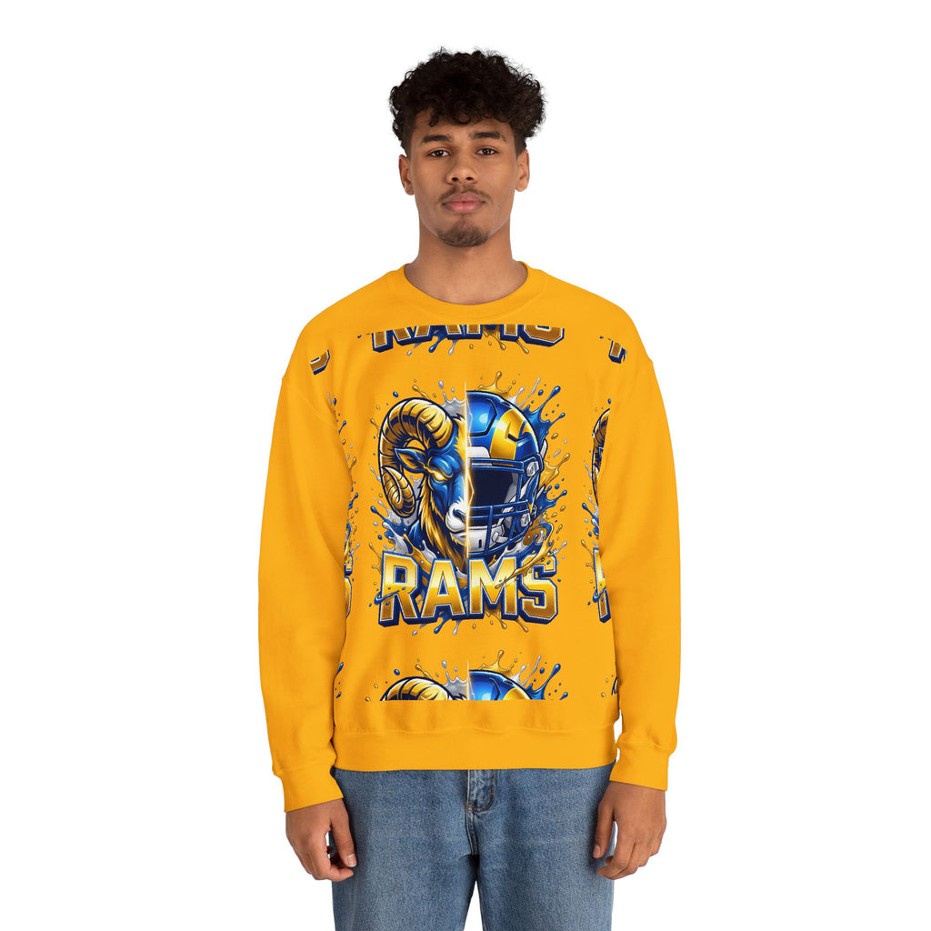 Rams Football Crewneck Sweatshirt — Helmet & Ram Skull Graphic