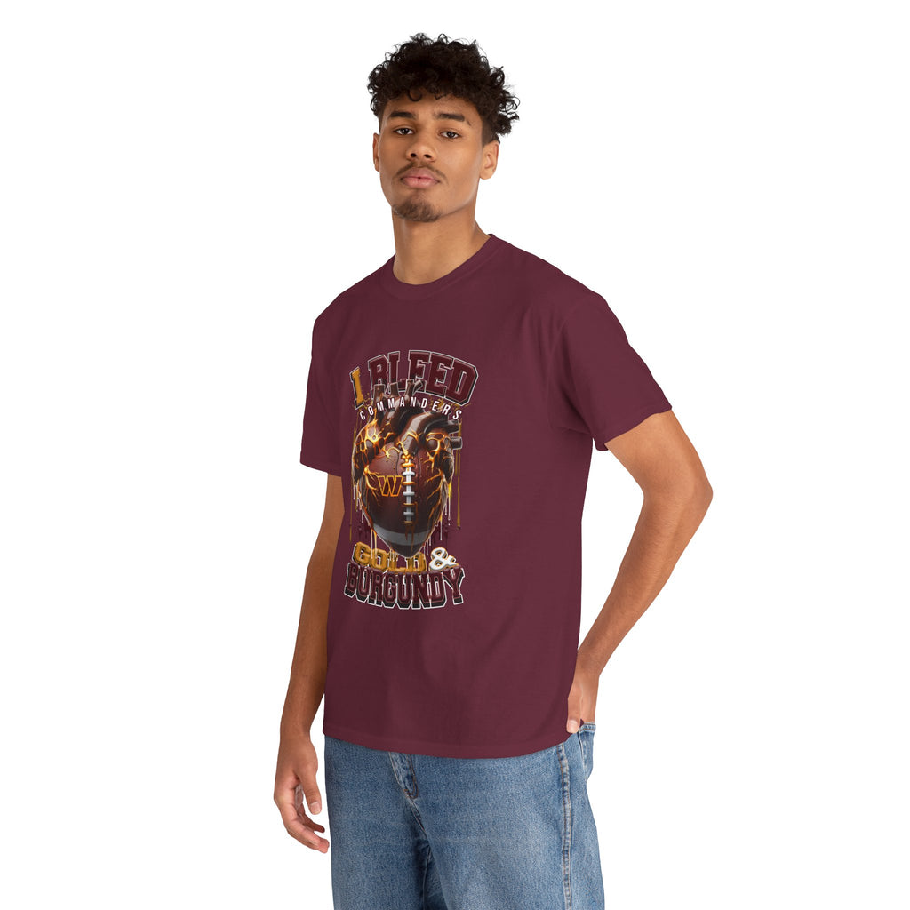 Football Helmet Graphic T-Shirt — "I Bleed Commanders Gold & Burgundy" Vintage-Style Tee for Fans