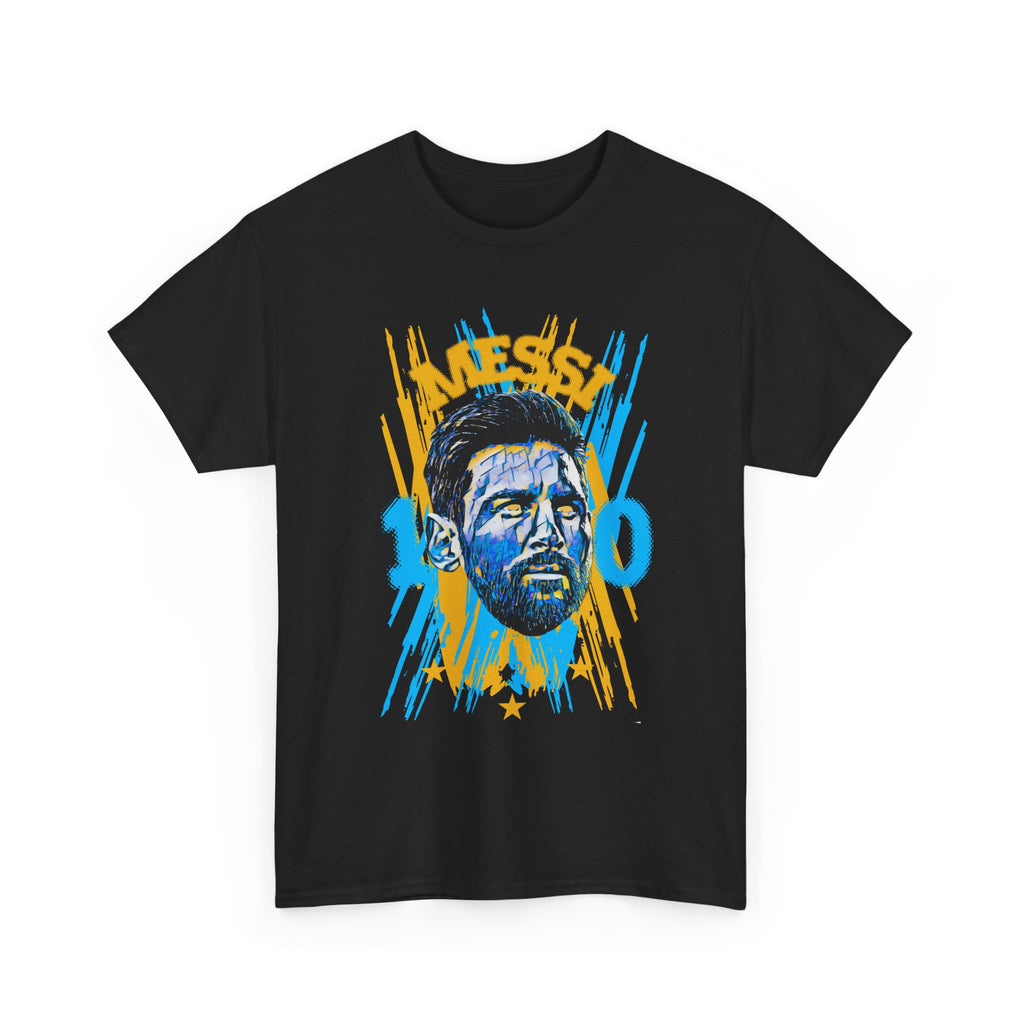 Messi 10 Graphic Tee — Retro Blue & Yellow Soccer Player Portrait