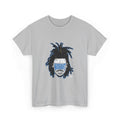 Dreadlocked Portrait T‑Shirt — Graphic Streetwear Tee with Blue Visor