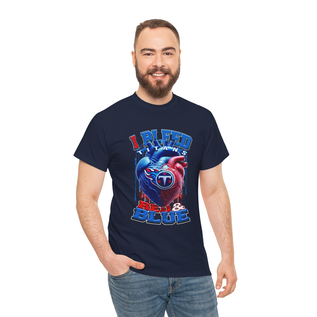 I Bleed Red & Blue Heart T-Shirt — Tennessee Titans Fan Tee