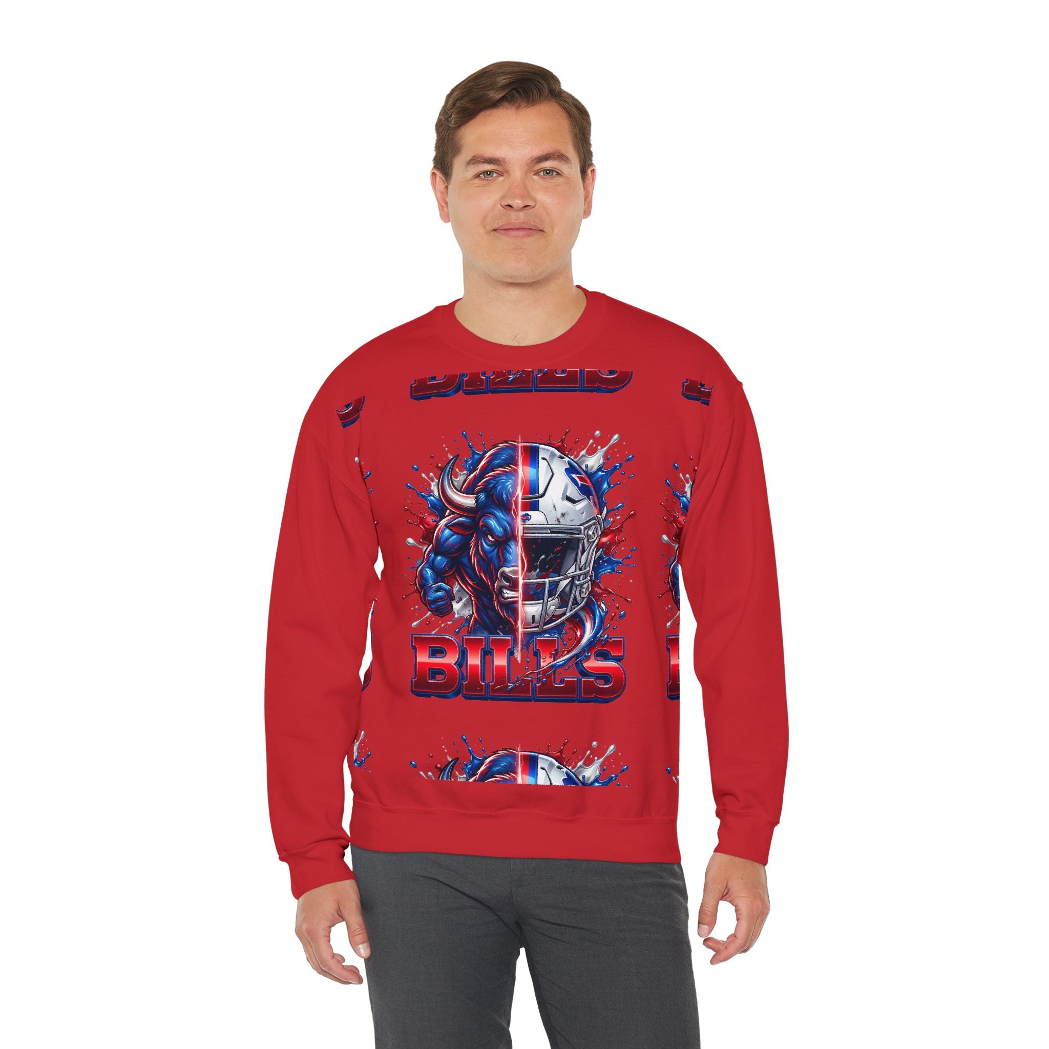 Bills Football Crewneck Sweatshirt — Buffalo Helmet & Bison Graphic