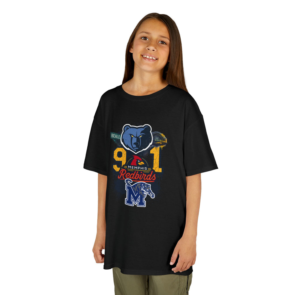 Kids Sports Mascot Tee — '901 Redbirds & M Logo Graphic