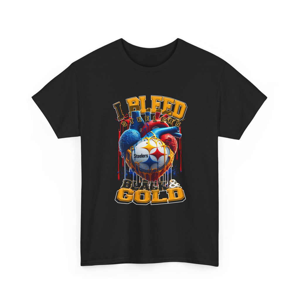 I Bleed Black & Gold Heart T-Shirt — Pittsburgh Steelers Football Fan Tee