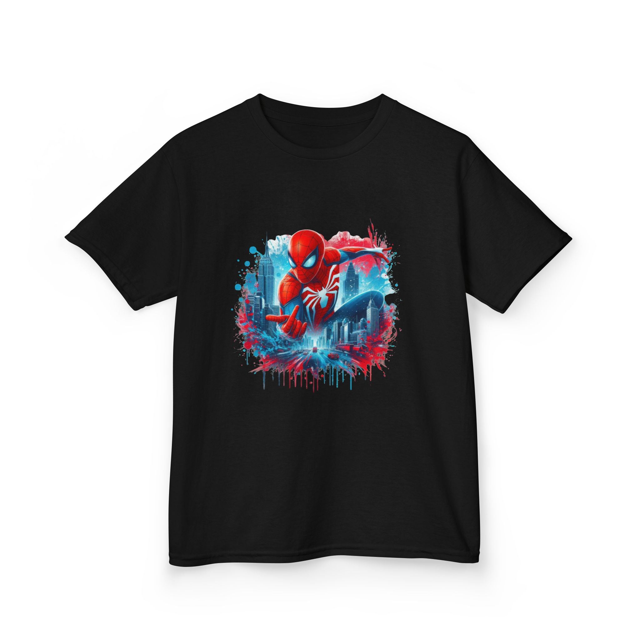 Kids Spider-Man Hero Graphic Tee — Red & Blue City Splash