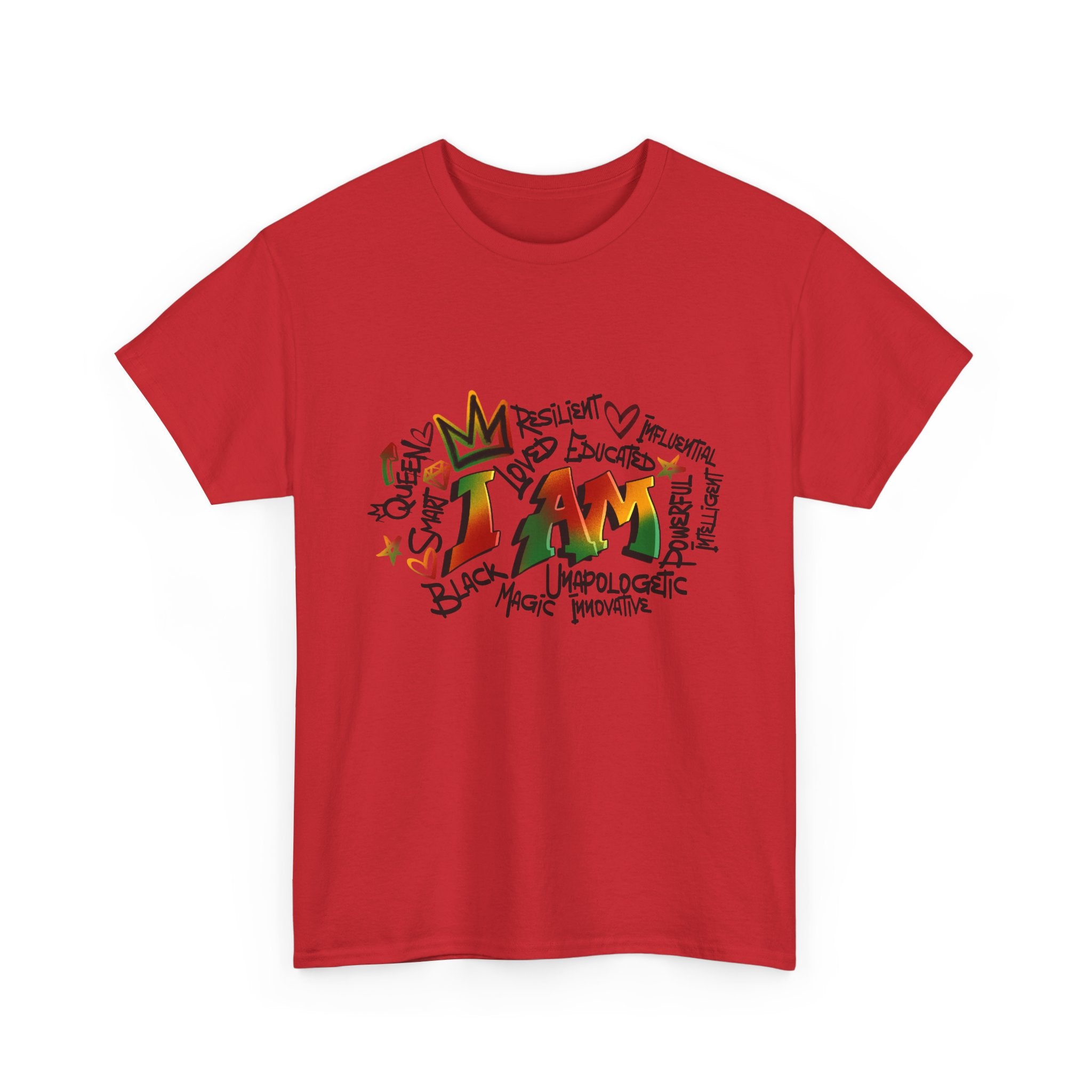 I AM Inspirational Graphic Tee — Positive Affirmation Shirt with Colorful Handwritten Design