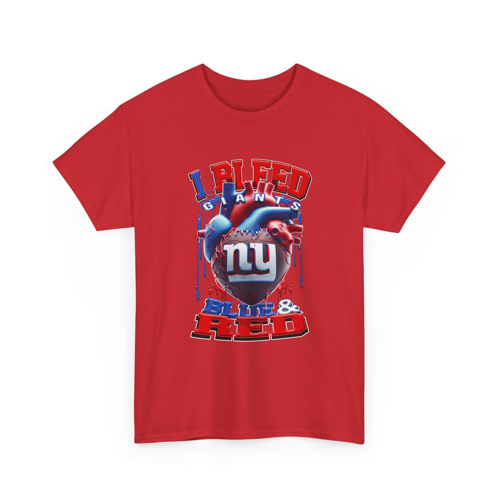 T-Shirt — Giants 'I Bleed Blue & Red' Football Fan Heart Graphic Tee (I Bleed Blue & Red)