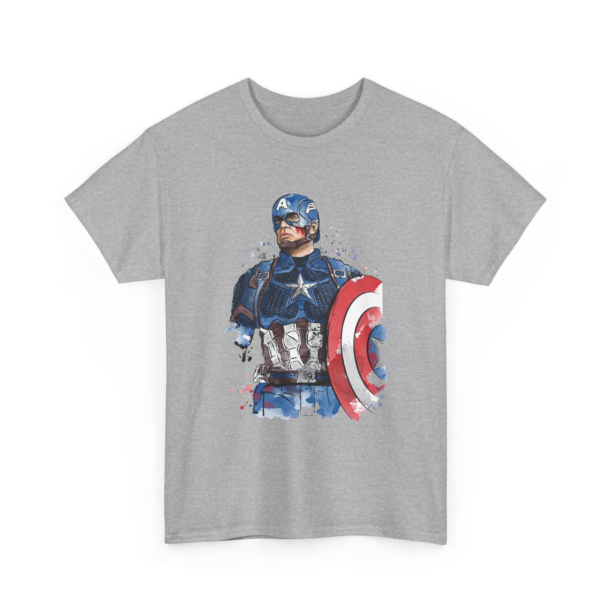 Captain America Superhero Graphic Tee - Watercolor Shield Design