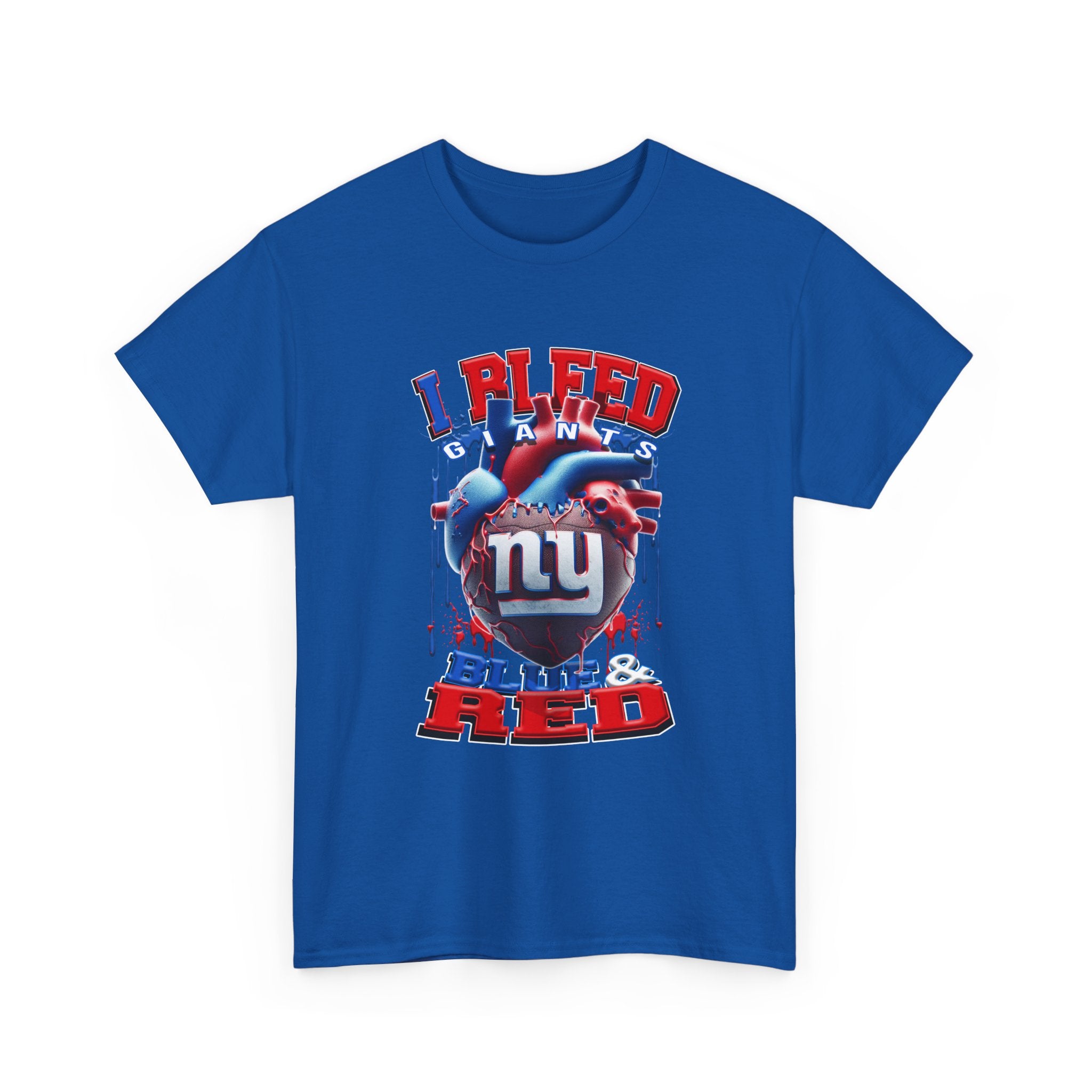 T-Shirt — Giants 'I Bleed Blue & Red' Football Fan Heart Graphic Tee (I Bleed Blue & Red)