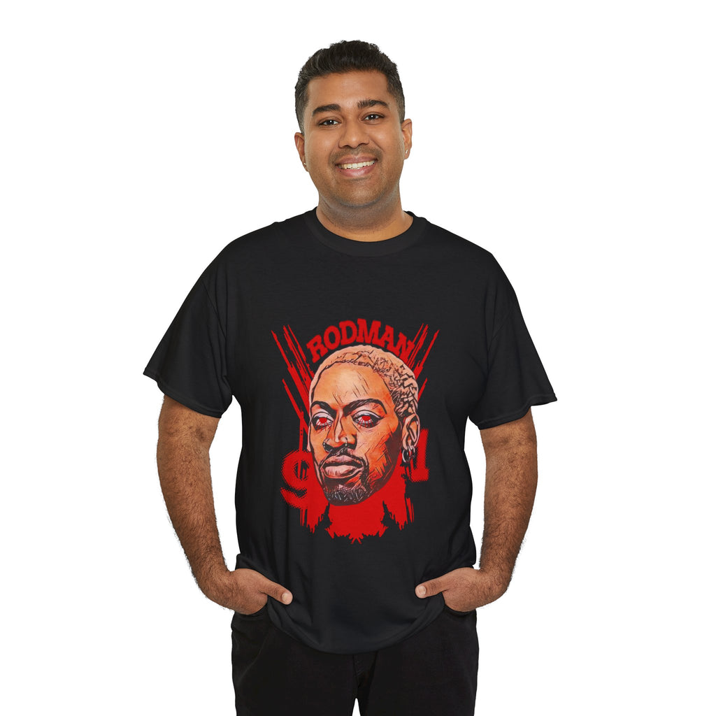 Rodman 91 Graphic Tee — "Rodman" Portrait Basketball Fan Shirt