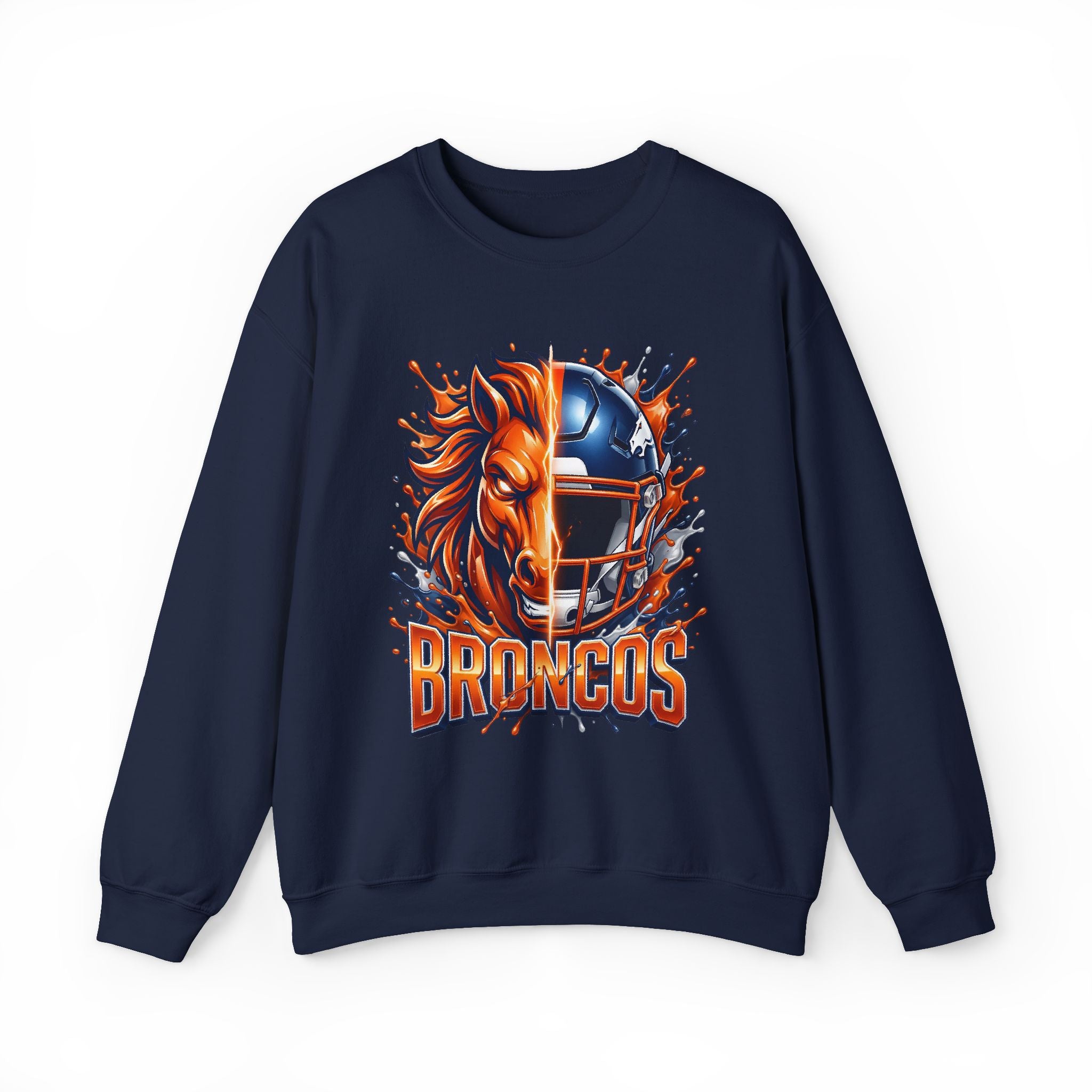 Broncos Football Crewneck Sweatshirt — Fierce Horse & Helmet Team Spirit