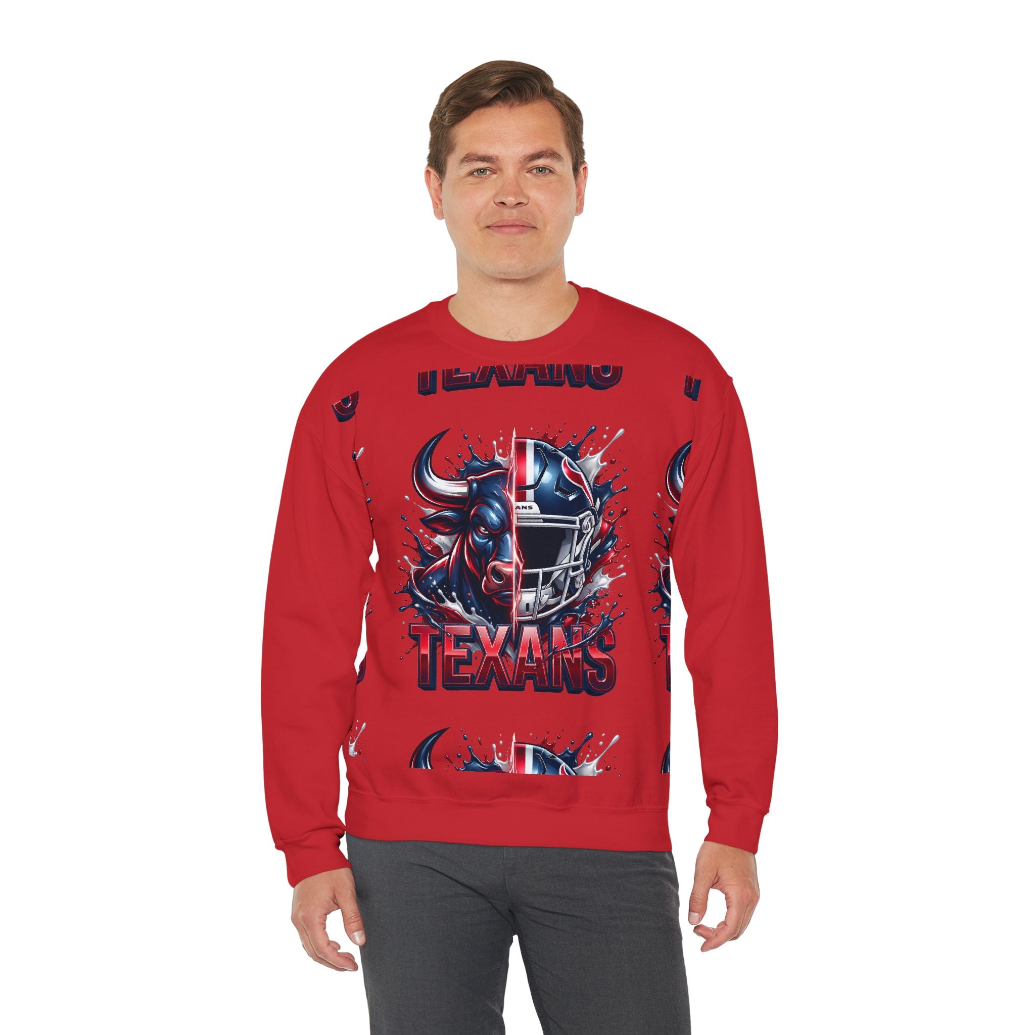 Texans Football Crewneck Sweatshirt — Helmet & Bull Graphic