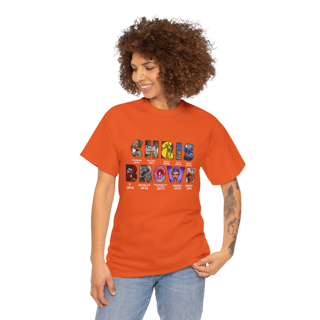 Chris Brown Graphic T-Shirt — Colorful Letter Collage Tee for Fans