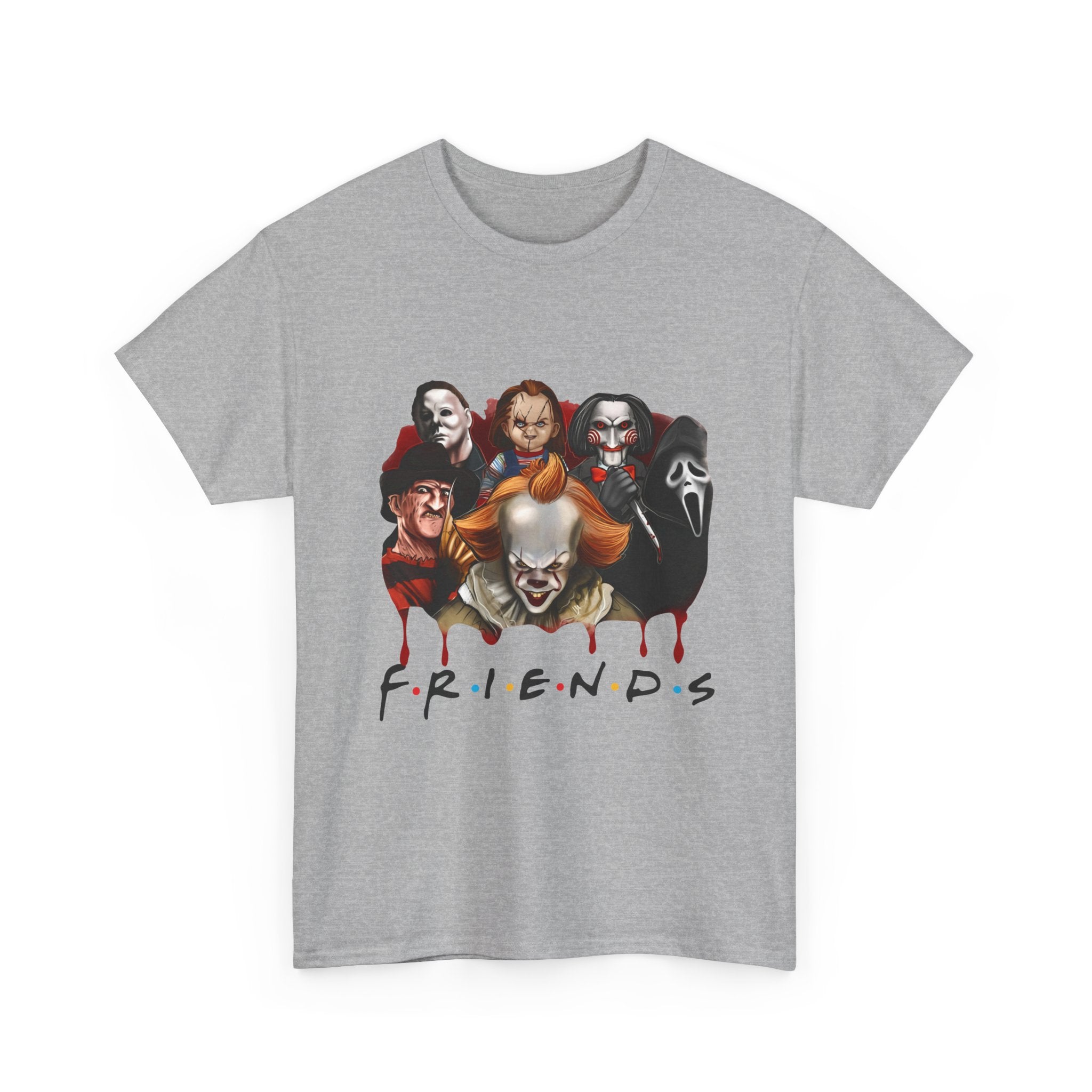 Horror Icons "F.R.I.E.N.D.S" Graphic T-Shirt — Pennywise, Michael Myers, Freddy, Jigsaw & Ghostface