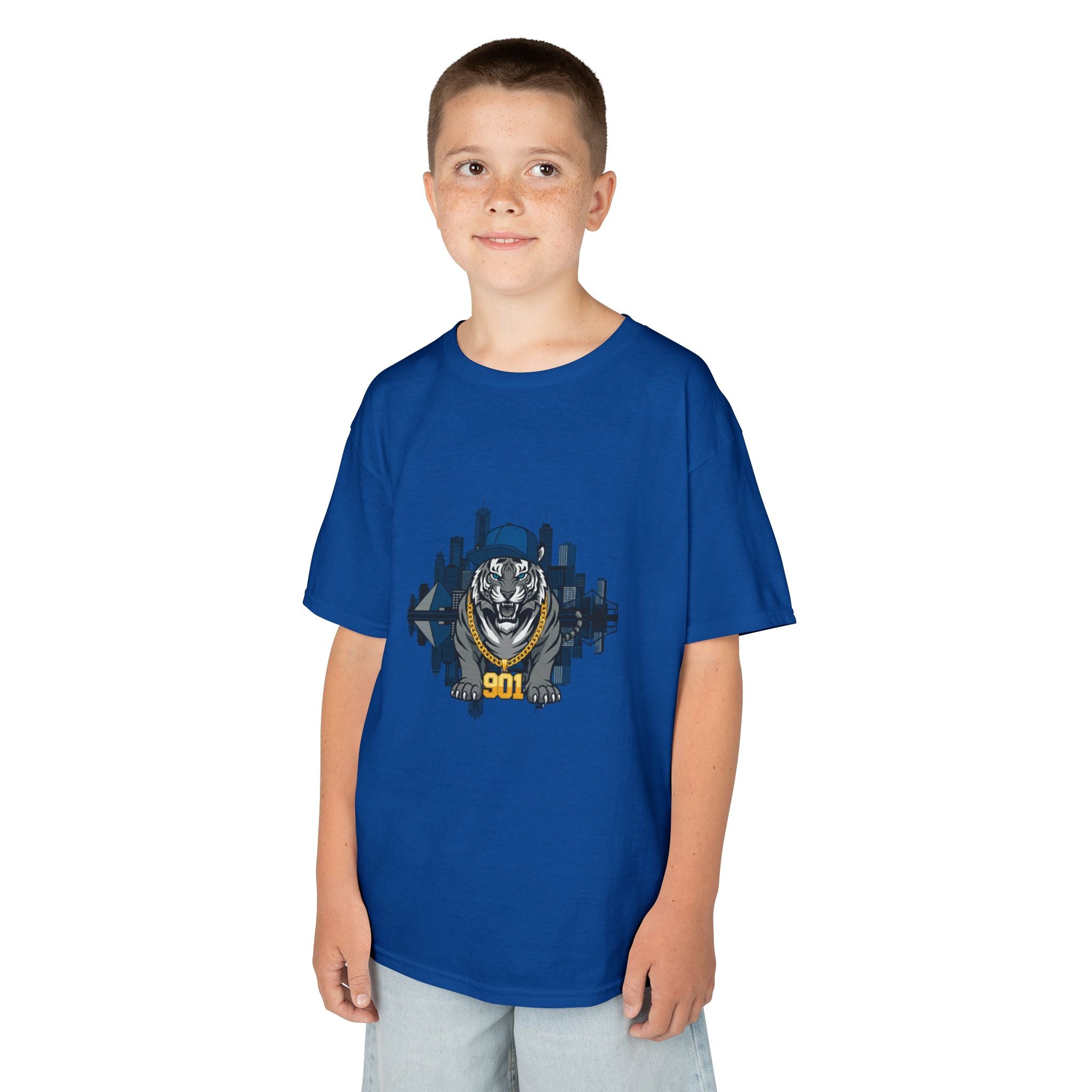 Kids T‑Shirt — Fierce Tiger City Skyline Design (Youth Animal Graphic Tee)