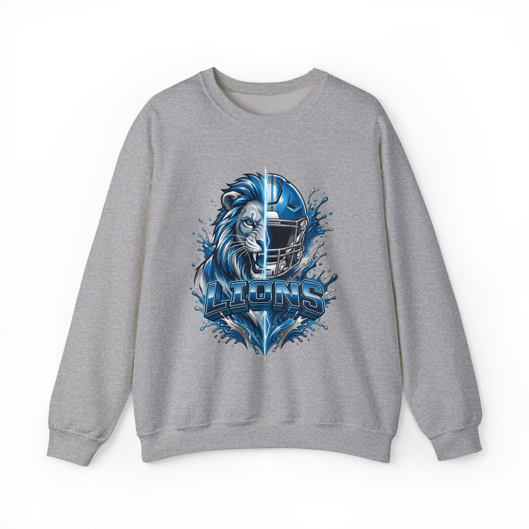 Lions Football Crewneck Sweatshirt — Blue Lion Helmet Graphic