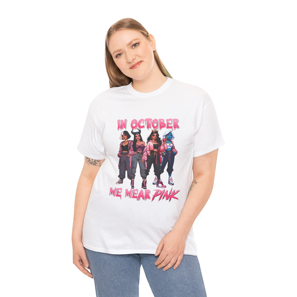 In October We Wear Pink T-Shirt — Breast Cancer Awareness Graphic Tee