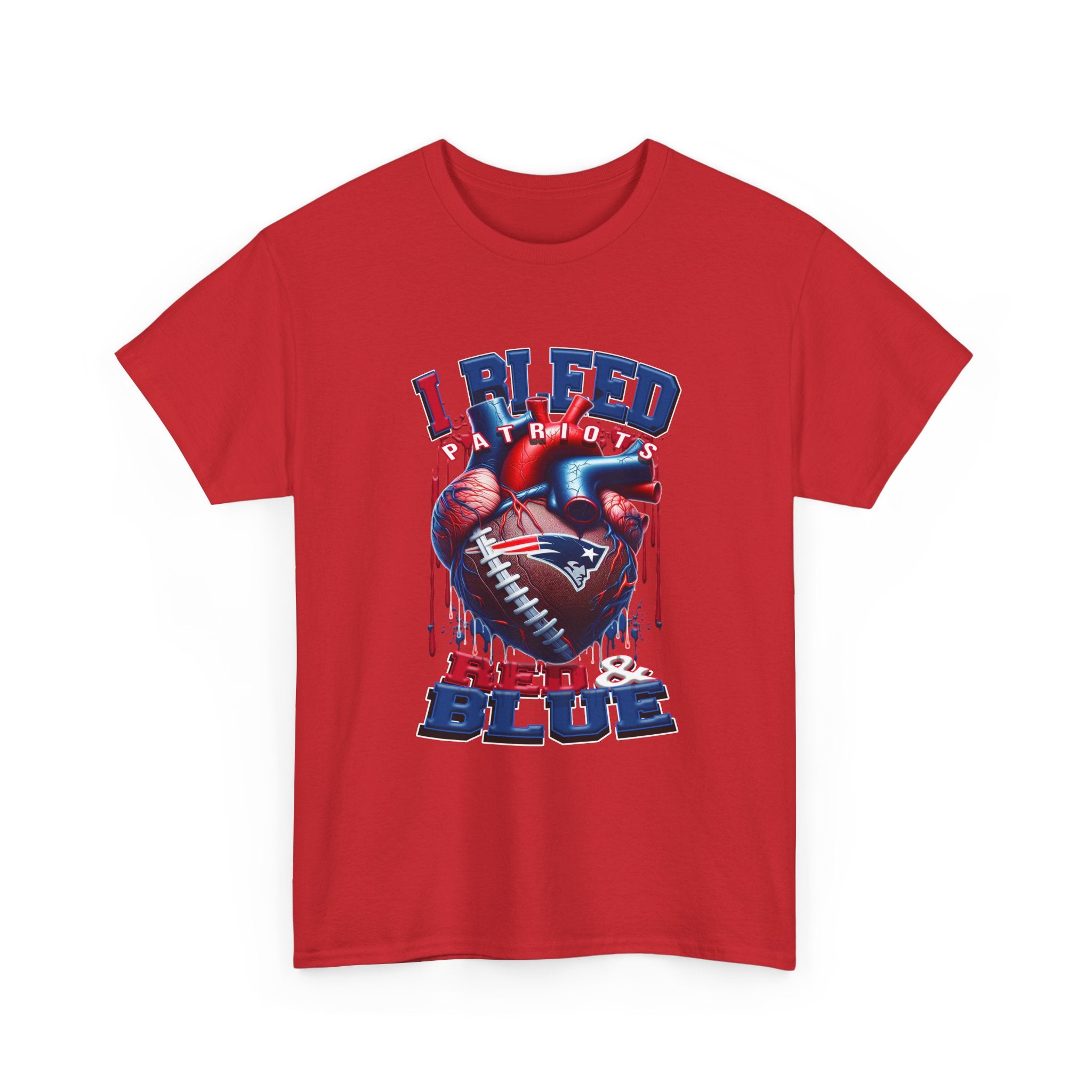 I Bleed Red & Blue Football T-Shirt — Patriots Fan Tee