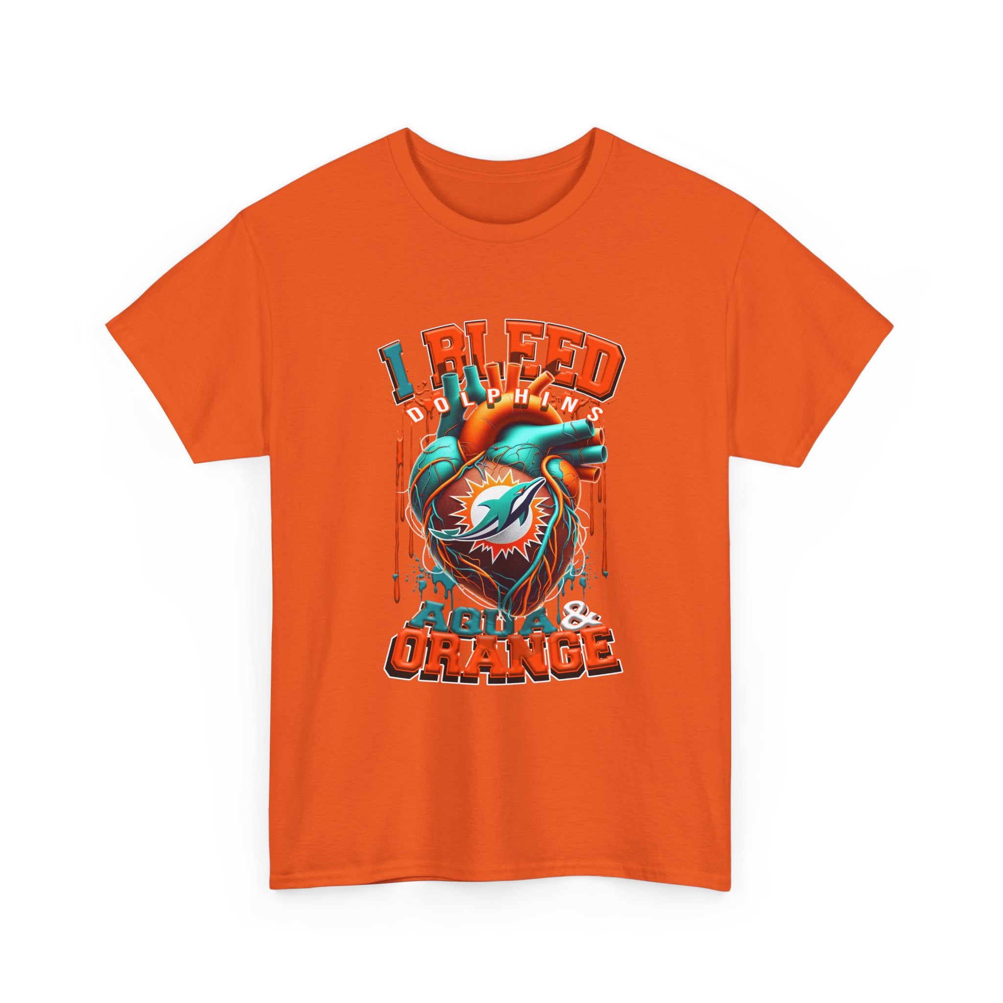 I Bleed Aqua & Orange T-Shirt — Miami Dolphin Fan Heart Graphic Tee