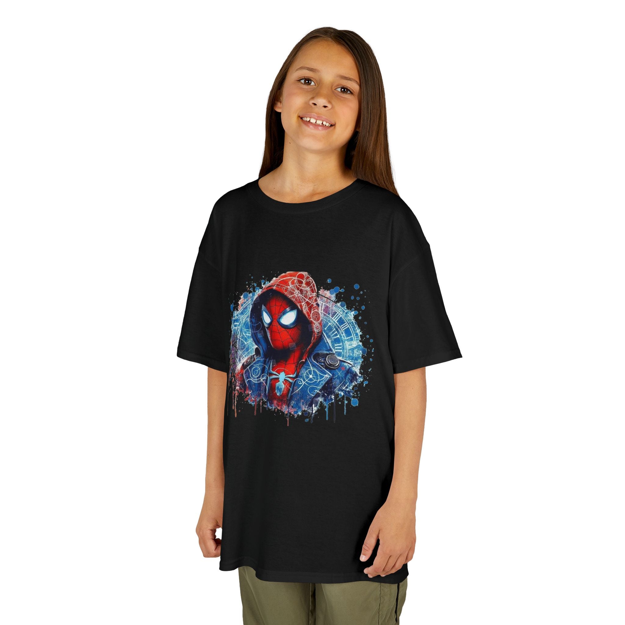 Kids Spider-Man Hero T‑Shirt — Colorful Watercolor Spidey Graphic