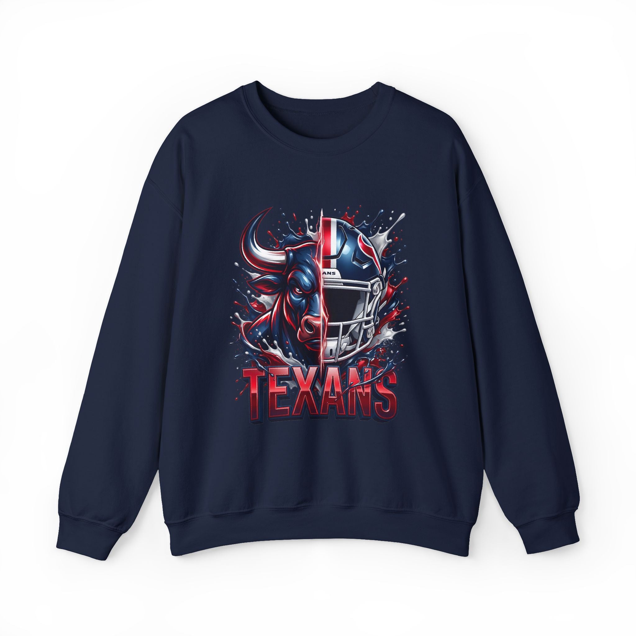 Texans Football Crewneck Sweatshirt — Helmet & Bull Graphic
