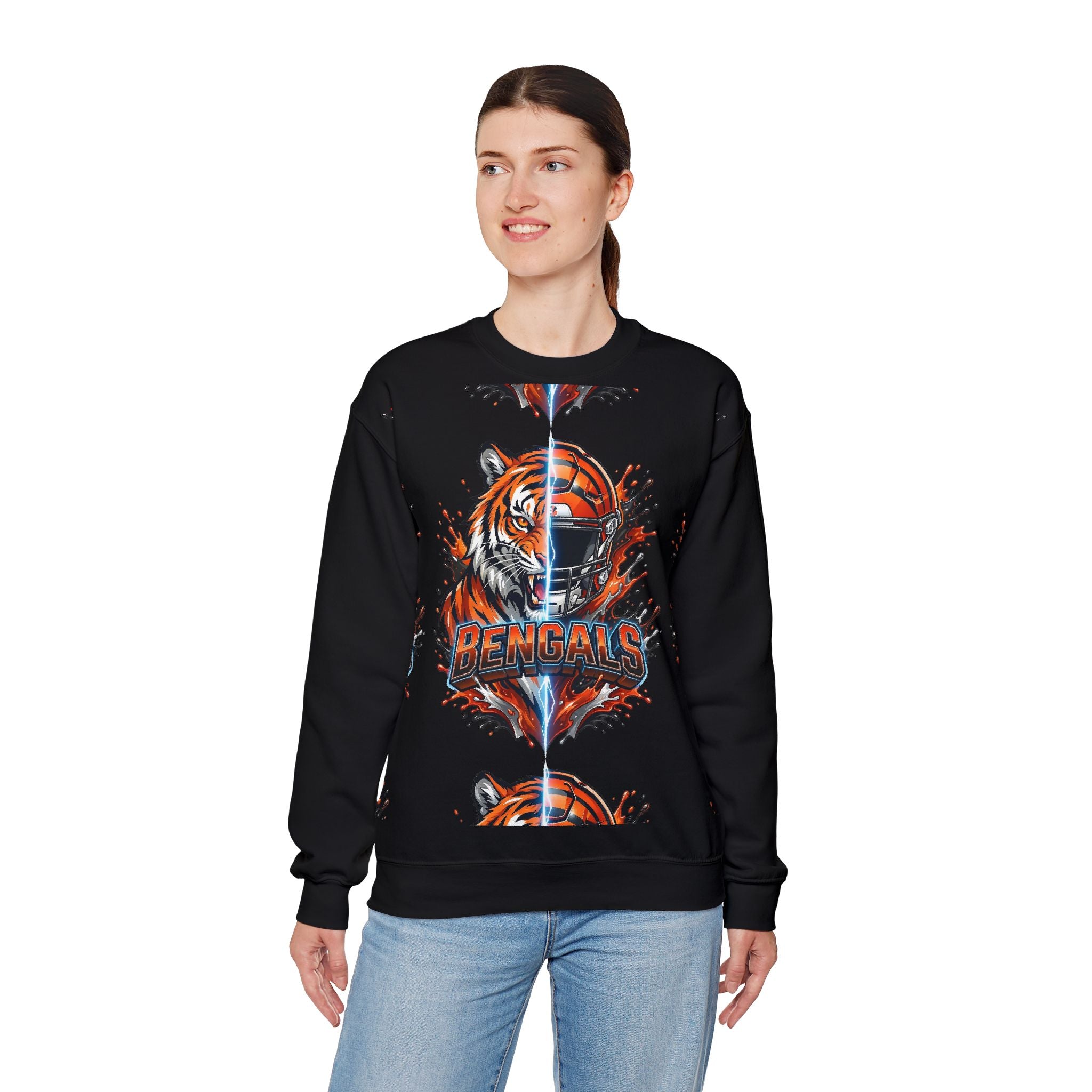 Bengals Tiger Helmet Crewneck Sweatshirt — Football Fan Pullover