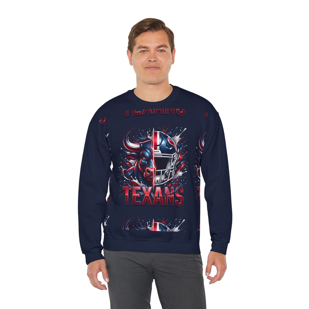 Texans Football Crewneck Sweatshirt — Helmet & Bull Graphic
